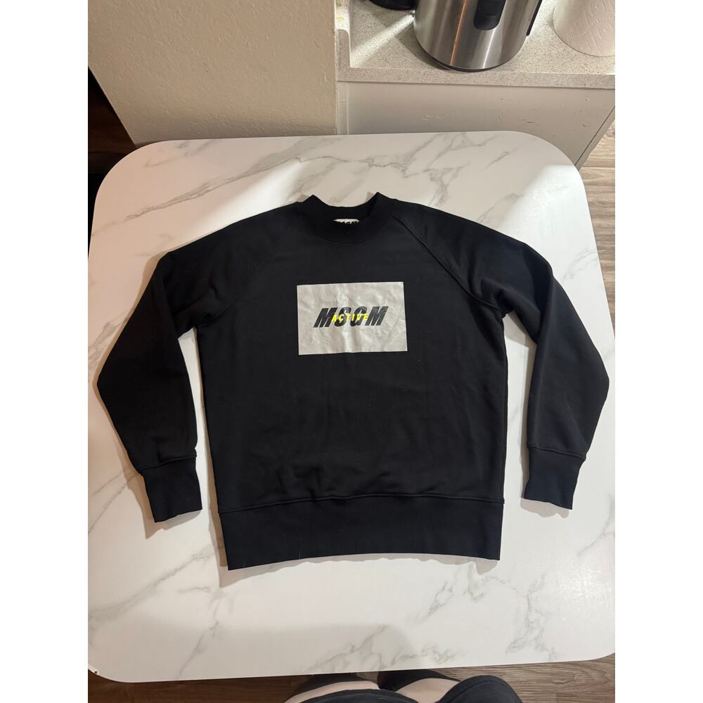MSGM Active Milano Italy Crewneck Sweatshirt XS Black Silver Logo Designer